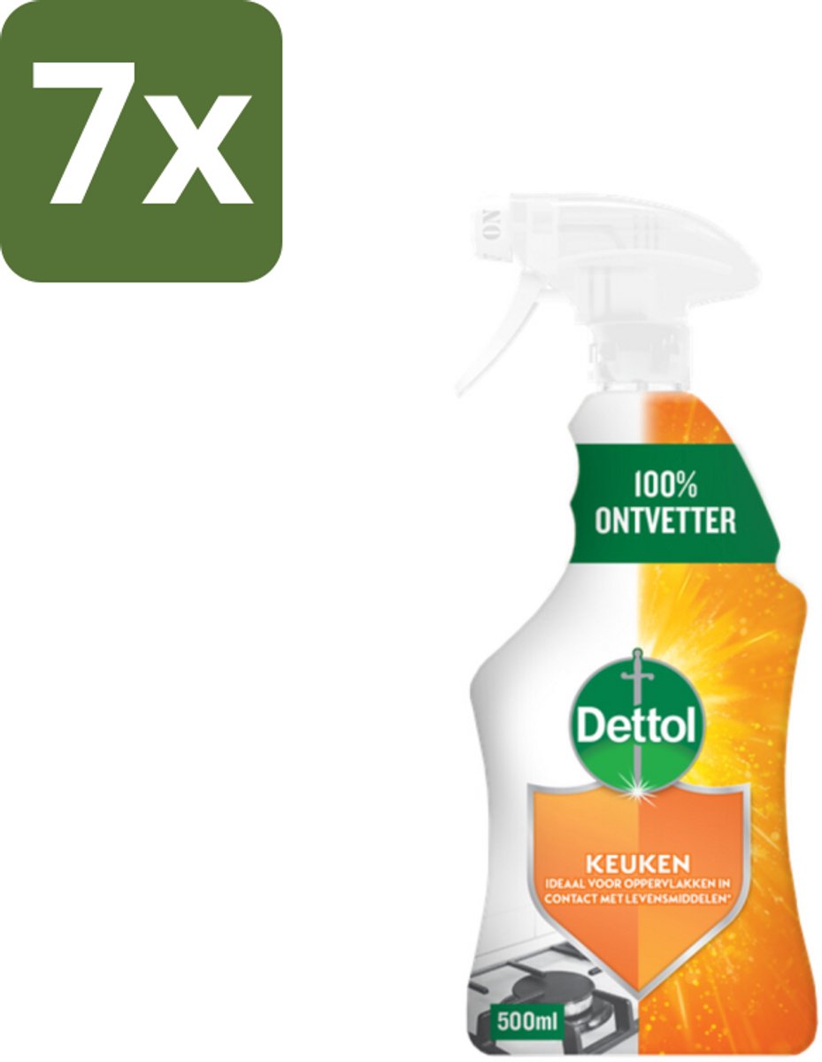 7 x Dettol Power Keukenreiniger Spray 500 ml - Keukenreiniger - Vetverwijderaar - Vuilverwijderaar - Hygiëne - Schone Keuken