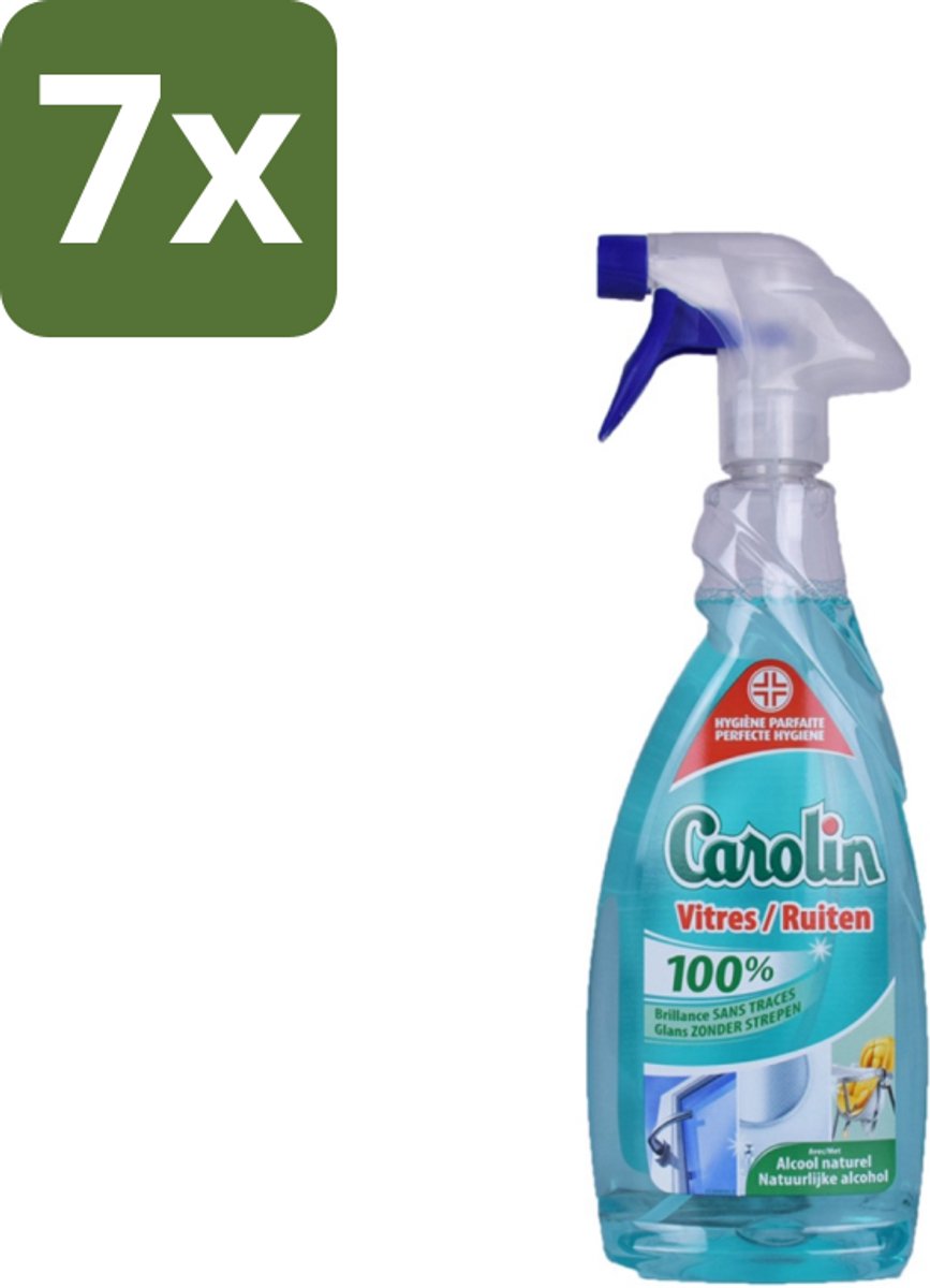 7 x Carolin - Glas- en Ruitenreiniger - Met Natuurlijke Alcohol - 650 ml - Glas Reinigen - Ruiten Reinigen - Glas Reiniger - Ruiten Reiniger - Natuurlijke Alcohol