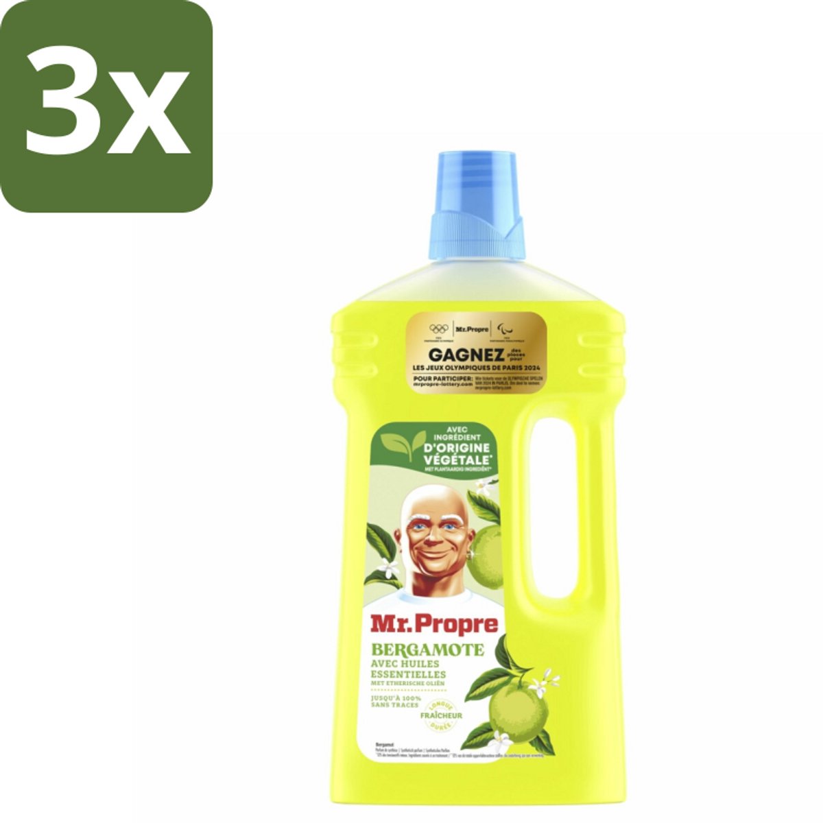 3 x Mr. Propre Allesreiniger Bergamot 1 liter - Allesreiniger Bergamot - Reiniging - Glans - Frisse Geur - Natuurlijke Reiniger