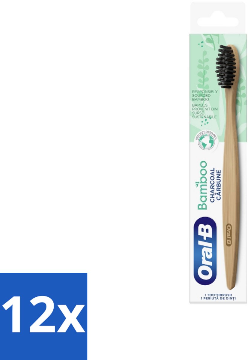 12 x Oral-B - Tandenborstel - Bamboe - Houtskool - 1 Tandenborstel - Tandenborstel Bamboe - Tandenborstel Houtskool - Duurzame Tandenborstel - Ecologische Tandenborstel - Bamboe Handgreep