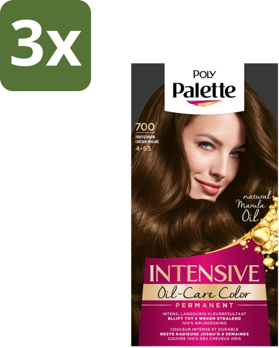 3 x Poly Palette - Haarverf - Truffel Bruin 700 - 115ml - Haarverf - Arganolie - Truffelbruin - Grijsdekking - Haarkleur