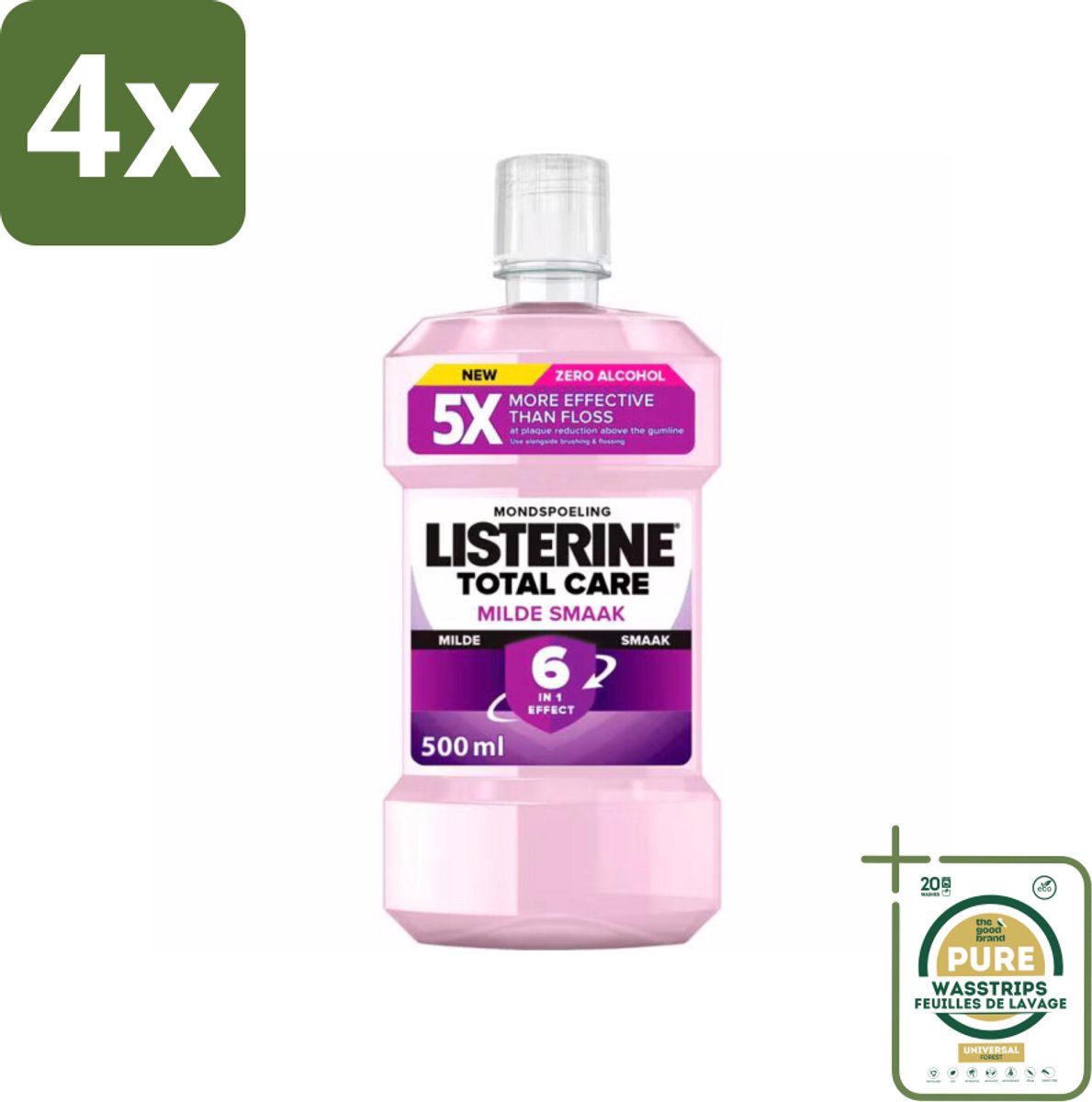 Listerine – Mondwater – Total Care – Extra mild – 500 ml - Voordeelverpakking - 4 stuks - Tandvlees - Tandplak
