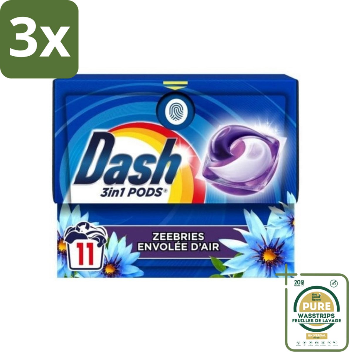 3 x Dash - Wasmiddel Capsules - 3-in-1 Pods - Witte en Gekleurde Was - Zeebries - 11 Wasbeurten - Grootverpakking - Wasmiddel Capsules - Wasmiddel Zeebries - Wasmiddel 3 In 1 - Wasmiddel Witte En Gekleurde Was - Wasmiddel Frisheid