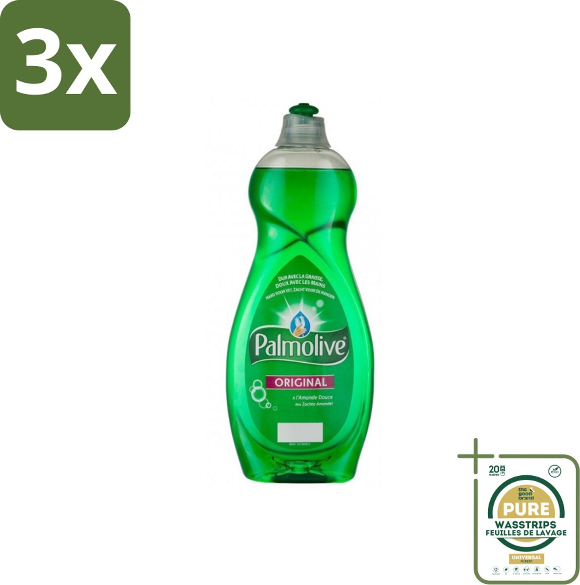 3 x Palmolive - Original - Afwasmiddel - Zachte Amandel - 750 ml - Grootverpakking - Afwasmiddel - Amandelextract - Vaatwas - Vetoplossend - Handen Verzorging