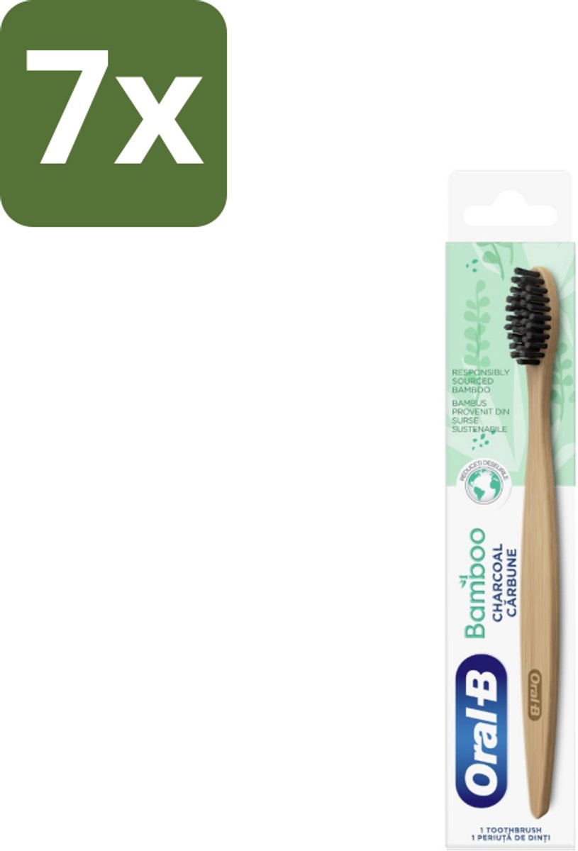 7 x Oral-B - Tandenborstel - Bamboe - Houtskool - 1 Tandenborstel - Tandenborstel Houtskool - Houtskool Borstelharen - Duurzame Tandenborstel - Veganistische Tandenborstel - Milieuvriendelijke Tandenborstel
