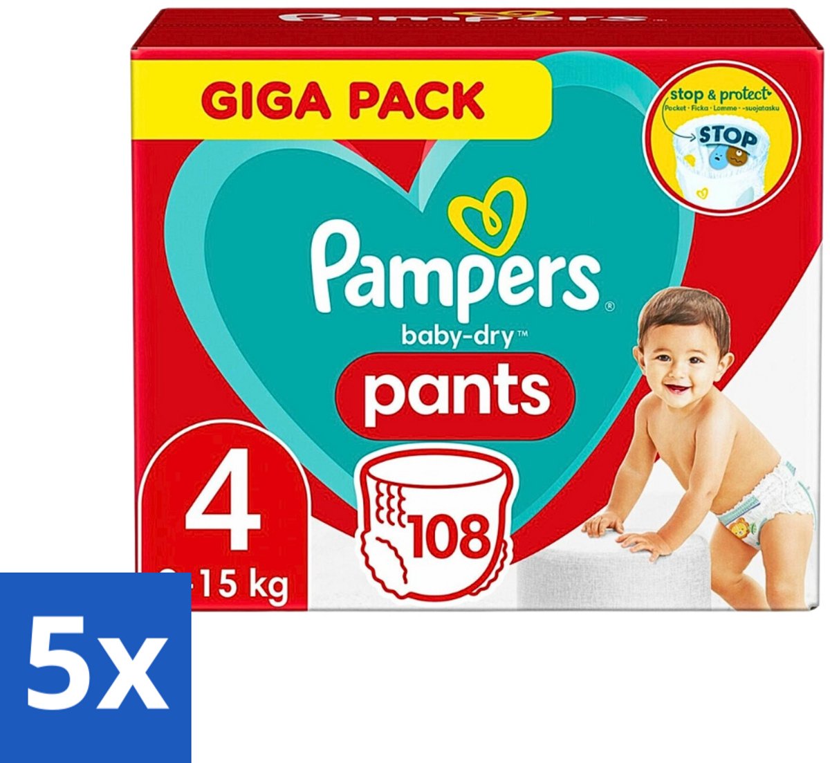 5 x Pampers - Baby-Dry Pants - Luierbroekjes - Maat 4 (9-15 kg) - Comfort Fit - 108 Luiers - Baby Luier - Baby Droge Huid - Baby Luierbroek - Baby Luier 4 Kg - Snel Verschonen