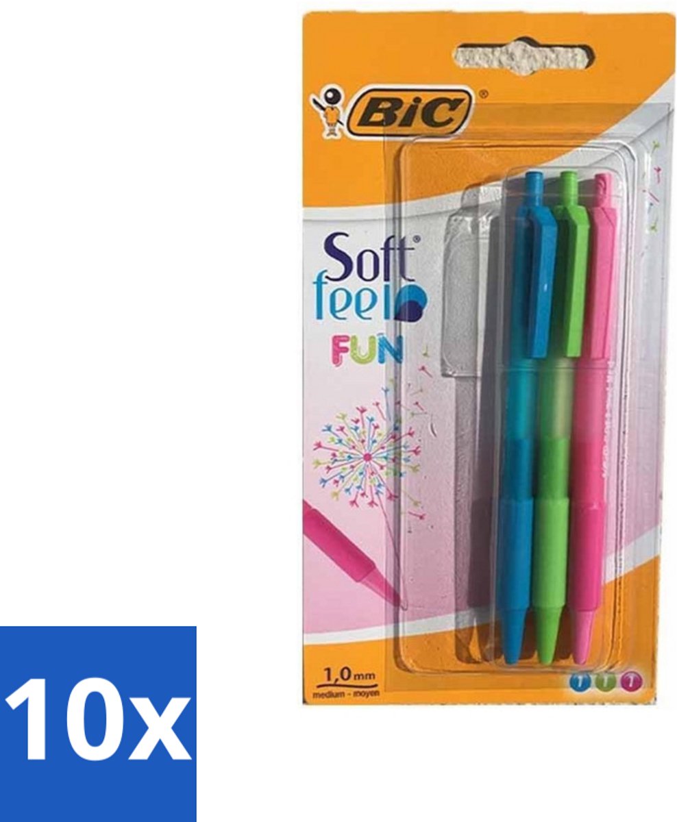 10 x BIC - Balpennen - Lichtgroen, Lichtblauw & Roze - Intrekbaar - 3 Balpennen - Balpen - Intrekbare Balpen - Schrijfpen - Schrijfervaring - Schrijfpen Voor School