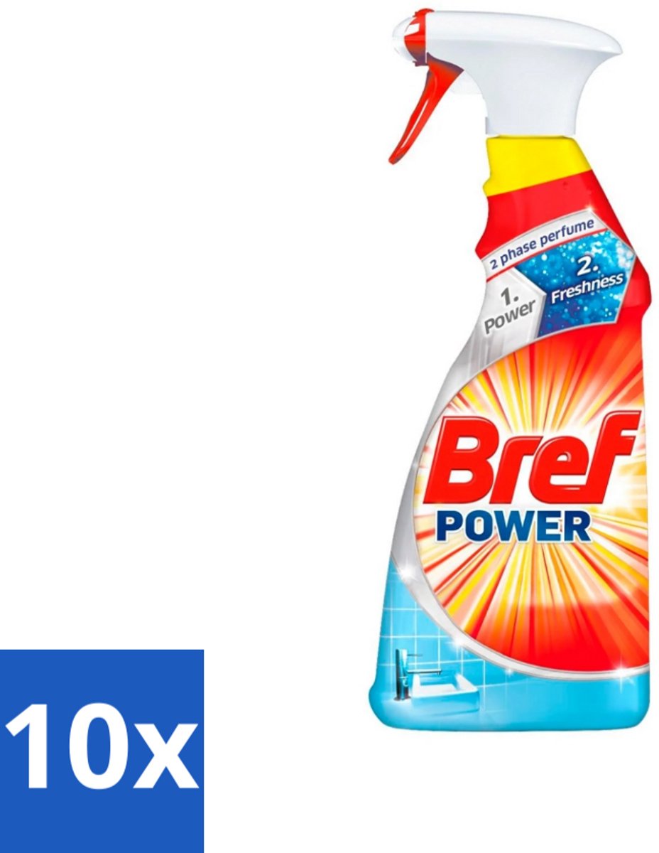 10 x Bref Power - Badkamerreiniger - Spray - Anti-Kalk & Vuil - Fris - 750 ml - Kalk Verwijderen - Vuil Verwijderen - Badkamer Schoonmaken - Douchecabine Schoonmaken - Gootsteen Schoonmaken