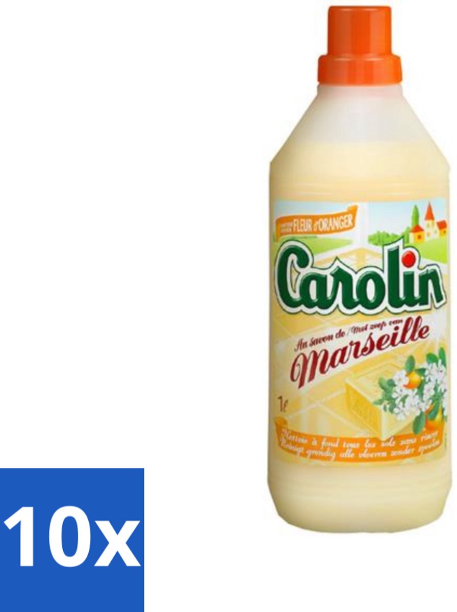 10 x Carolin - Vloerreinigingsmiddel - Vloerreiniger met Marseillezeep - Oranje Bloesem - 1 L - Vloerreiniger - Marseillezeep - Oranje Bloesem - Reiniging Vloeren - Vloer Reinigen