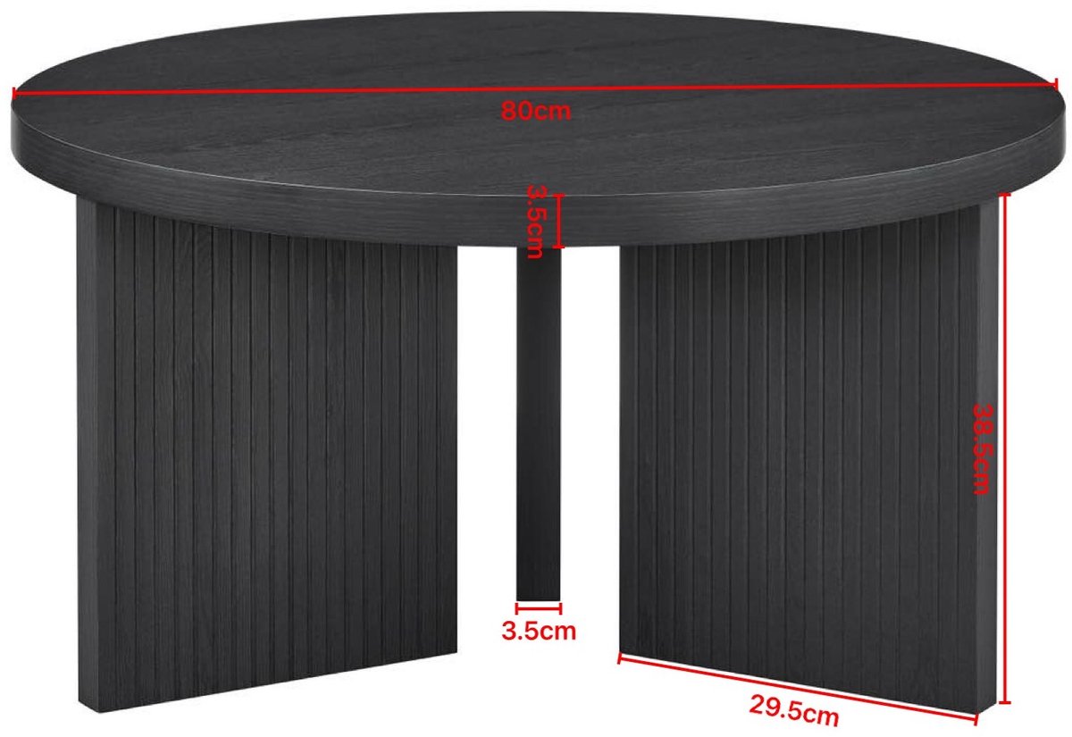 Ronde Salontafel - Modern Minimalistisch Design Met Verticale Ribbels - Voor Woonkamer, Slaapkamer En Werkruimte - Zwart MDF - 80 Cm
