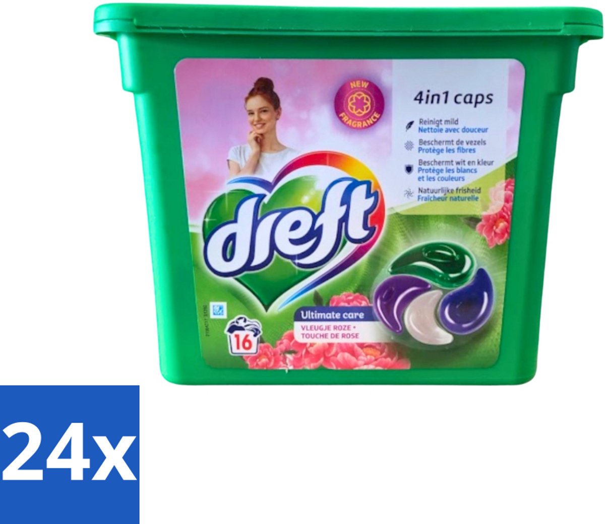 24 x Dreft - Wasmiddelcapsules 4in1 - Witte en Gekleurde Was - Vleugje Roze - 16 Wasbeurten - Wasmiddelcapsules - Wasmiddel - Waspoeder - Wasverzachter - Kleurbescherming