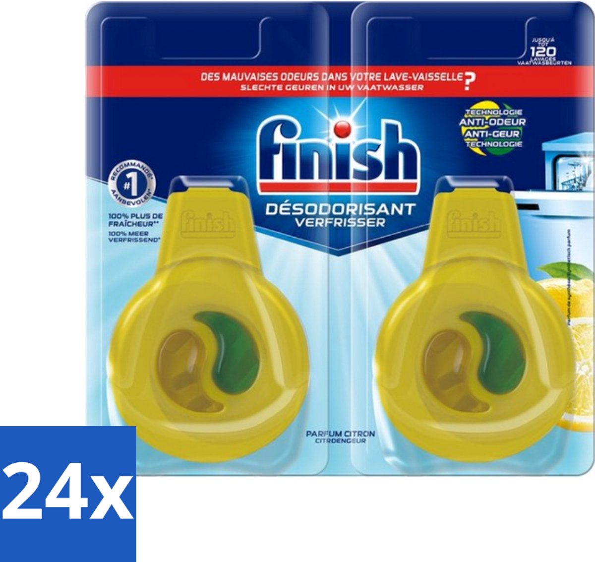 24 x Finish Deo Odorstop - Vaatwasverfrisser - Citroen Parfum - Anti-geur - Tot 120 Afwasbeurten - Vaatwasverfrisser - Anti-geur - Geurbeheersing - Citroen - Vaatwasser