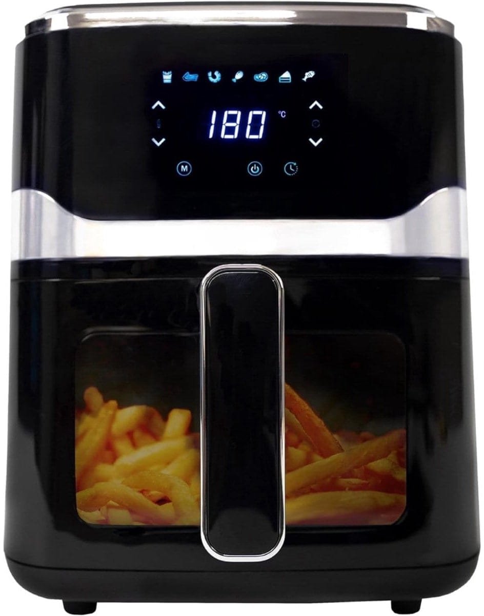 Klarven® Mini Airfryer Zwart - Antiaanbaklaag - Minder vet, digitaal touchscreen, see-through window - 5L B 32 x D 25 x H 31 cm