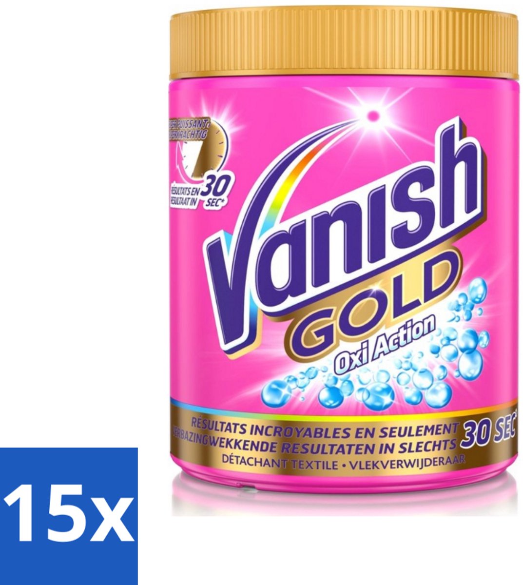 15 x Vanish Gold Oxi Action - Vlekkenverwijderaar Poeder - Gekleurde Was - 1050 Gram - Vlekkenverwijderaar - Vlekken Op Kleding - Rode Wijn Vlek - Rood Fruit Vlek - Thee Vlek