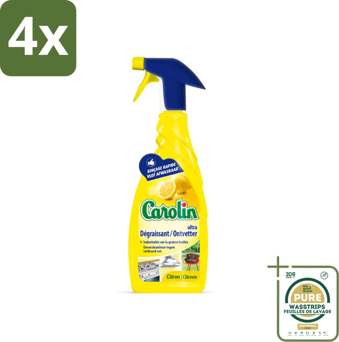 Carolin - Keukenreiniger - Spray Ultra Ontvetter Citroen - 650 ml - Voordeelverpakking - 4 stuks - Citroen - Vetvlekken