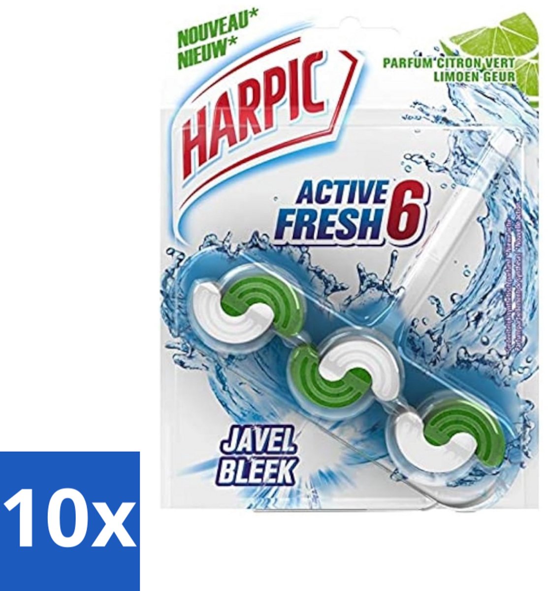 10 x Harpic Active Fresh - Toiletblok - Limoen - Met Bleek - 1 Blok - Toiletblok - Toilet Reinigen - Bleek - Limoen - Toilet Hygiëne