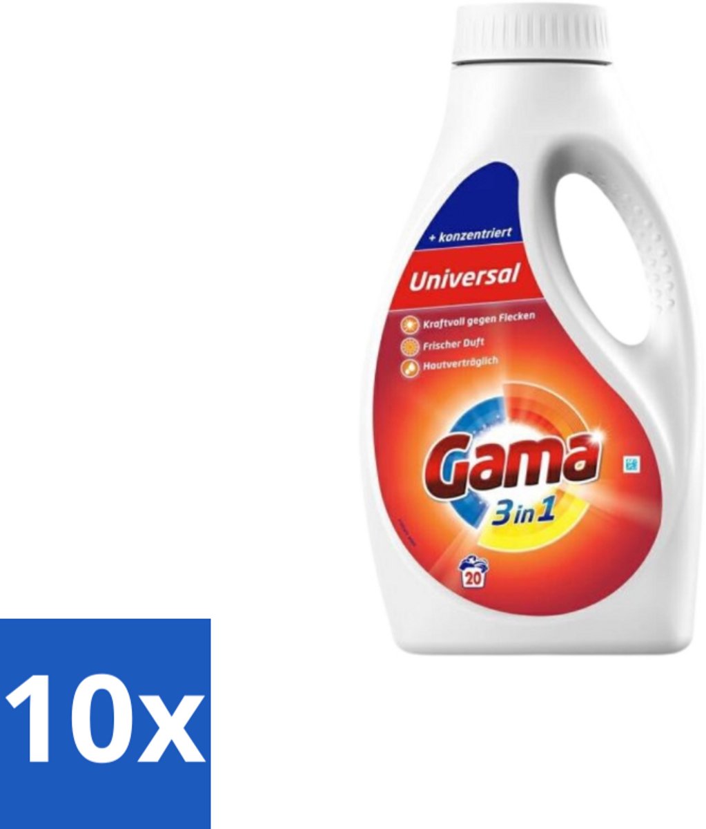 10 x Gama - Wasmiddel - 3 In 1 - Huidvriendelijk - 20 Wasbeurten - Wasmiddel - 3 In 1 - Huidvriendelijk - Wasbeurt - Frisheid