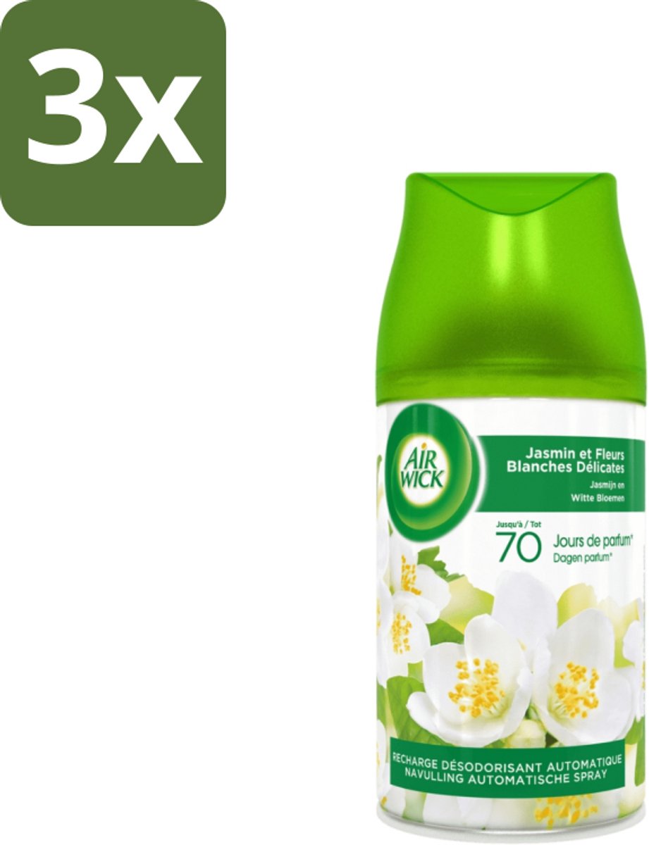 3 x Air Wick Freshmatic - Luchtverfrisser - Navulling Automatische Spray - Jasmijn en Witte Bloemen - 250ml - Luchtverfrisser - Automatische Geur - Jasmijn En Witte Bloemen - Geur Neutraliseren - Fris Huis