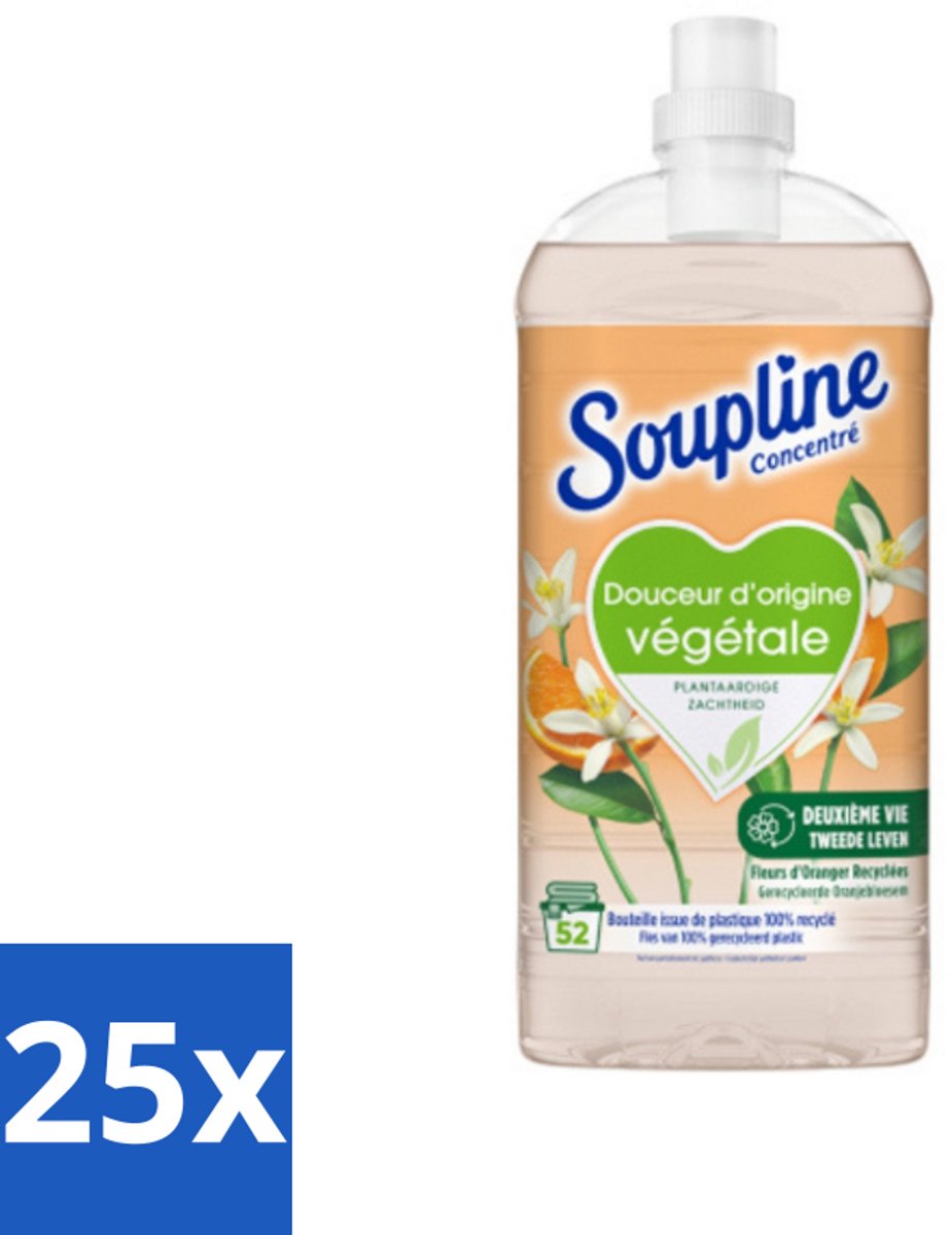 25 x Soupline - Wasverzachter - Oranjebloesem - 52 Wasbeurten - 1.3L - Wasverzachter - Plantaardige Zachtheid - Oranje Bloesem - Zachte Was - Natuurlijke Zachtheid