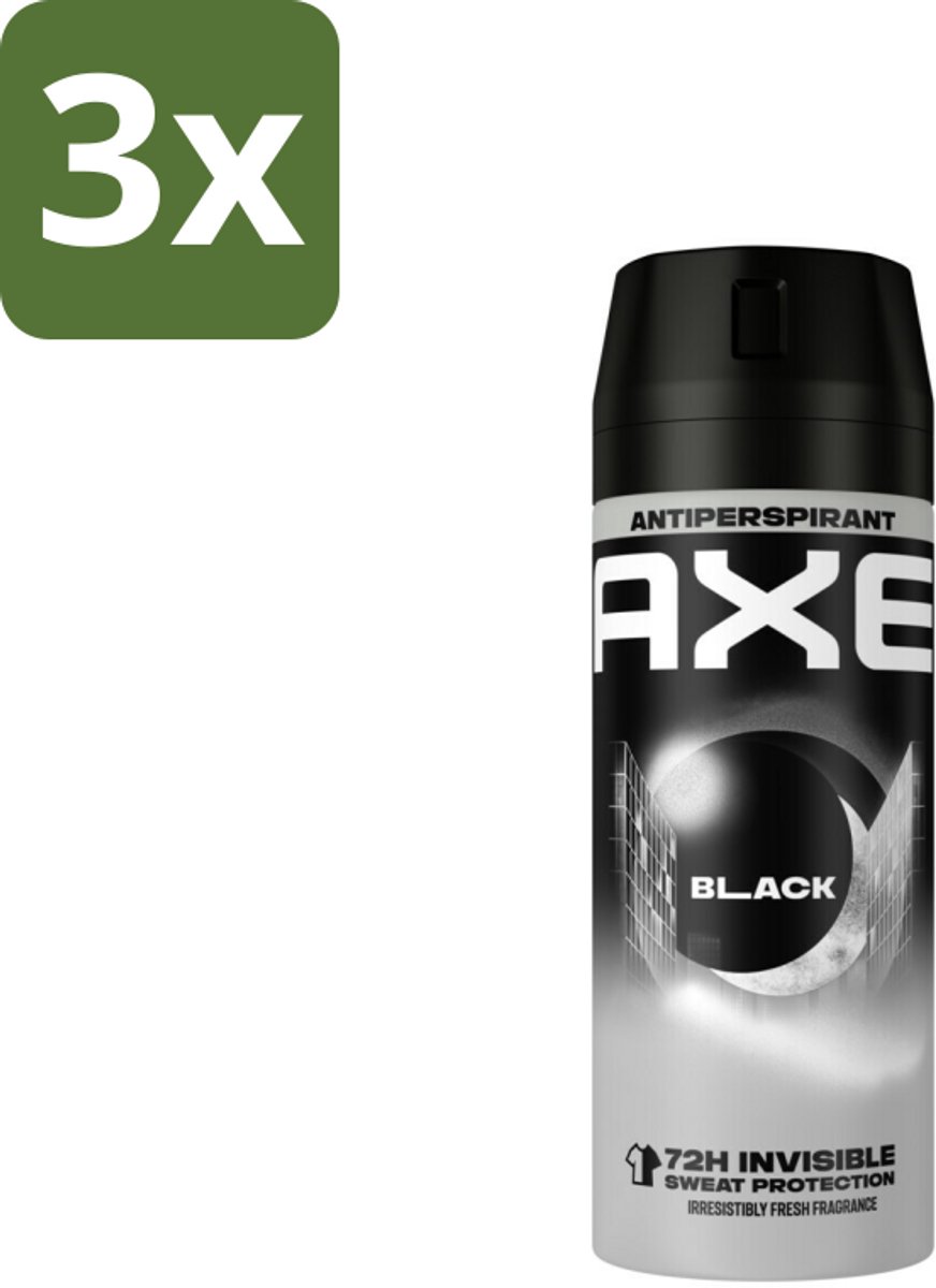 3 x Axe - Deodorant Spray - 72hrs Anti Sweat - Black - 150 ml - Anti Transpirant Spray - Zweet Bescherming - 72 Uur Bescherming - Citroen Geur - Munt Geur