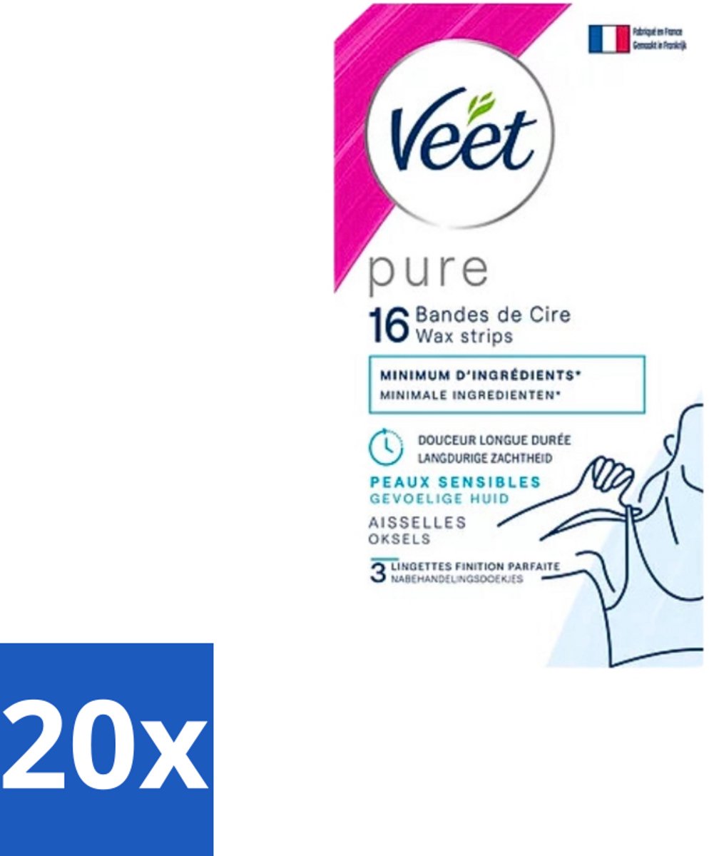 20 x Veet - Ontharingsstrips - Oksels - Hypoallergene Minima - 16 Strips - Veet Ontharing - Oksel Ontharing - Hypoallergene Ontharing - Haartjes Verwijderen - Haartjes Verwijderen Oksels