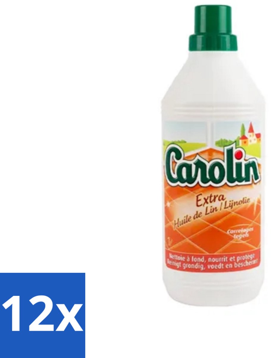 12 x Carolin - Vloerreinigingsmiddel - Extra Lijnolie - 1 L - Vloerreiniger - Tegels Schoonmaken - Vloeren Glanzen - Tegelreiniger - Vloerreiniger Extra Lijnolie