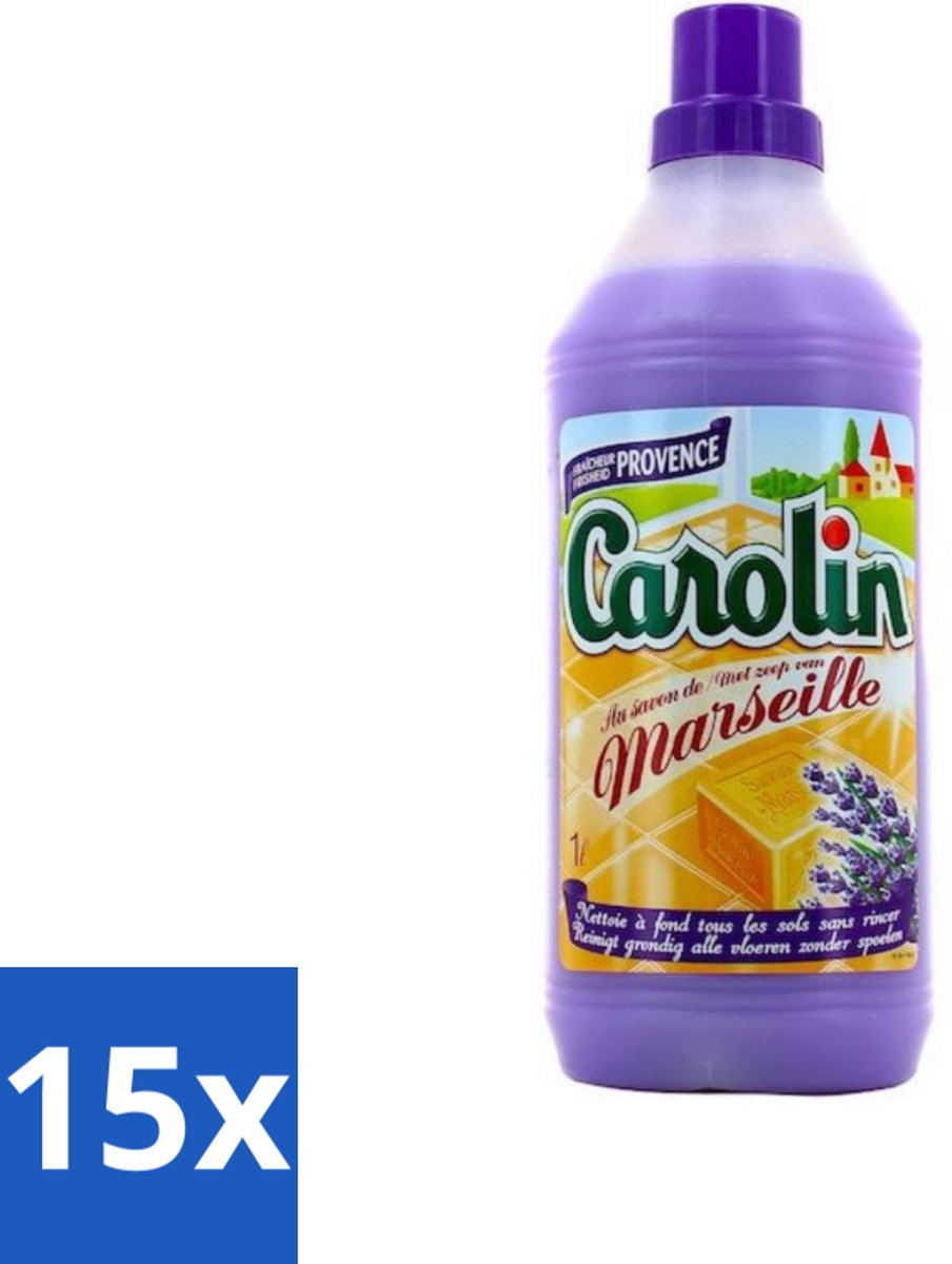15 x Carolin - Marseille Provence - Vloerreinigingsmiddel - Tegelreiniger - 1 L - Tegelreiniger - Vloerreiniger - Marseillezeep - Vloer Reinigen - Vloer Reinigingsmiddel