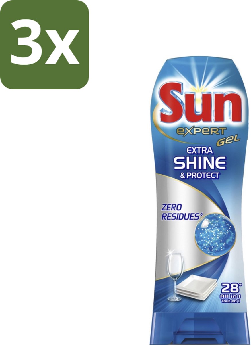 3 x Sun Expert Gel - Extra Shine & Protect - All-in-1 - Vaatwasmiddel Gel - 28 Wasbeurten - Vaatwasgel - Vaatwas - Vaatwasbeurt - Vaatwasmiddel - Stralende Vaat