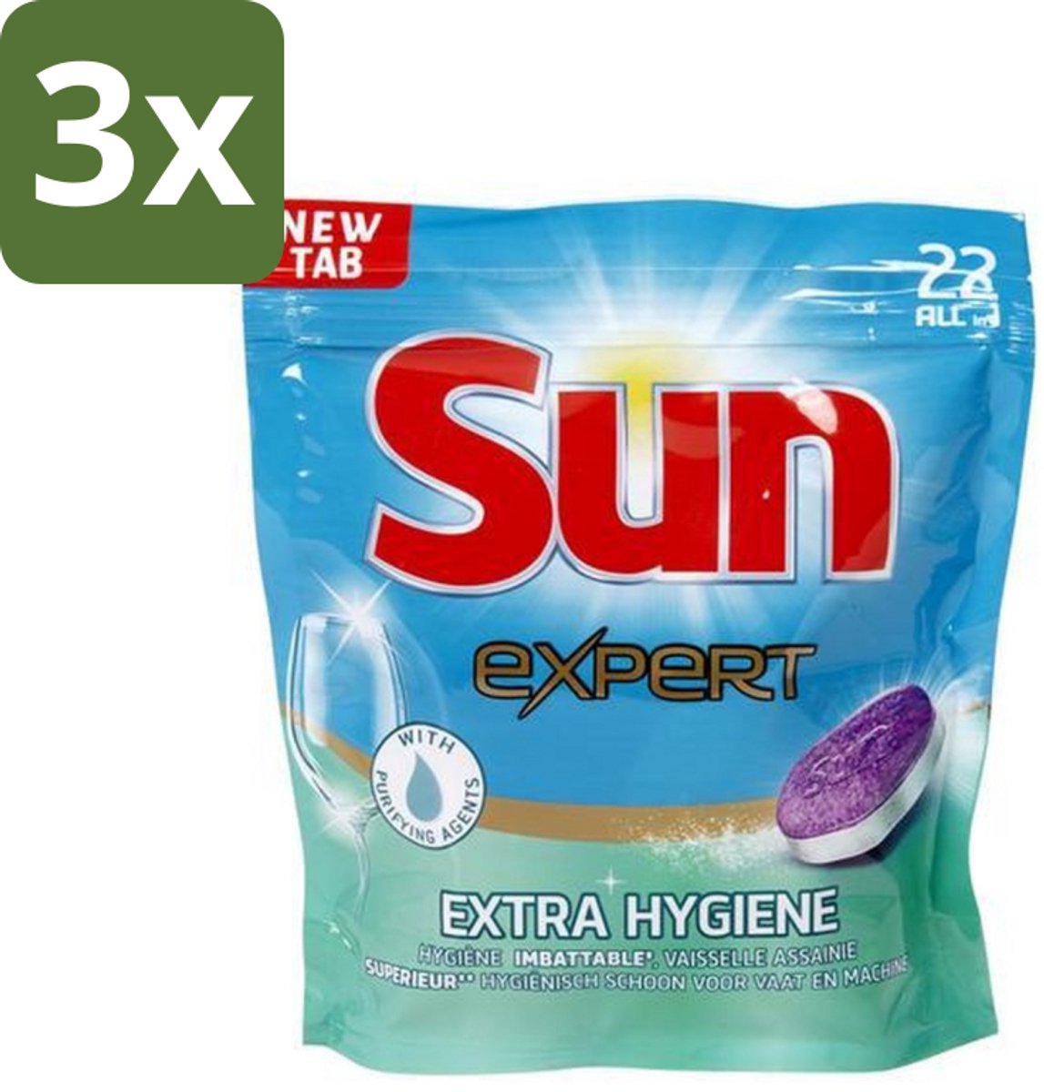 3 x Sun Expert - Extra Hygiëne - Vaatwastabletten - 22 Tabletten - Vaatwastabletten - Hygiëne - Vaatwasser - Reiniging - Kalk