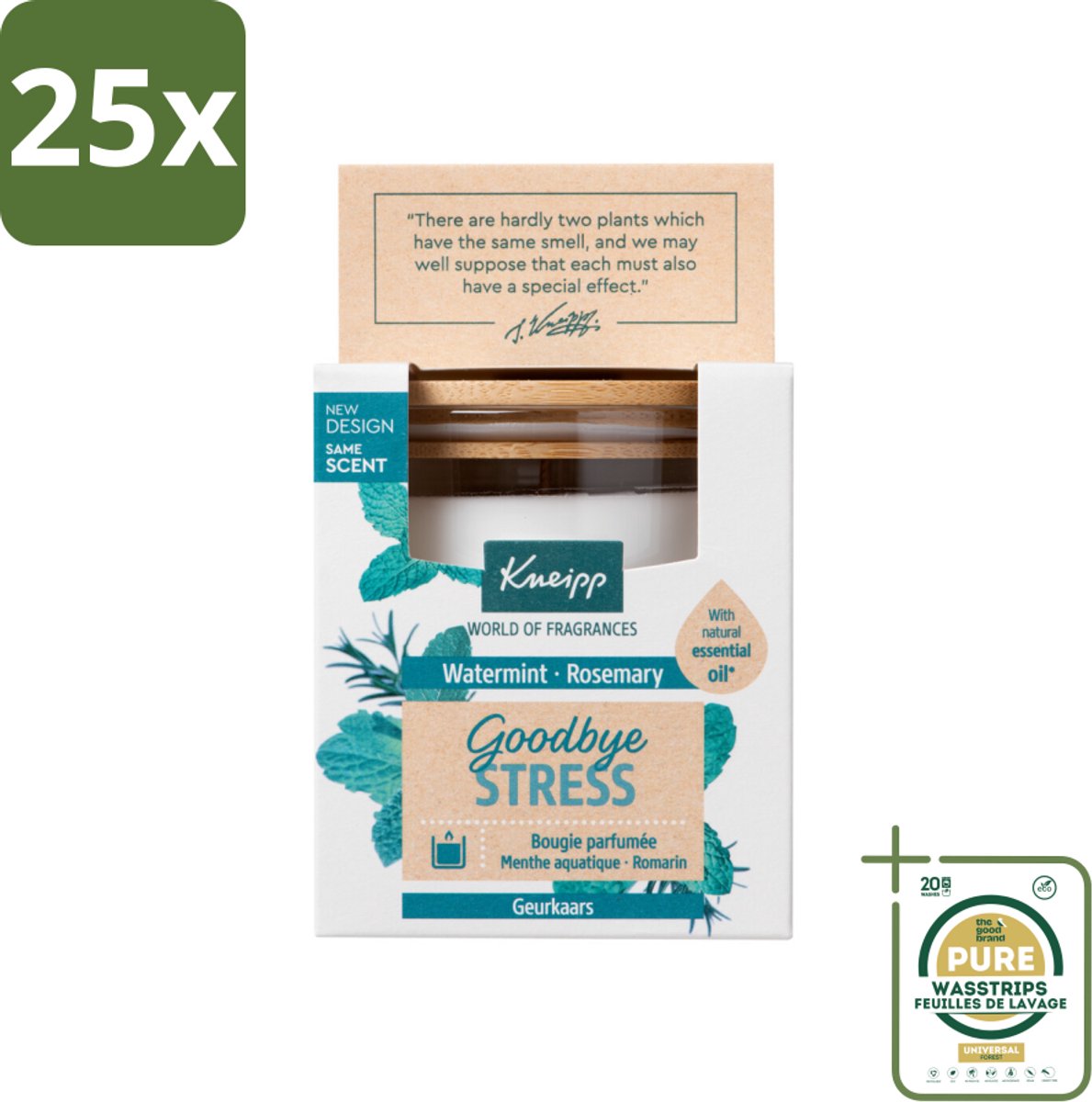 25 x Kneipp - Geurkaars - Goodbye Stress - Watermunt & Rozemarijn - 20 branduren - Grootverpakking - Geurkaars - Stressvermindering - Aromatherapie - Watermunt - Rozemarijn