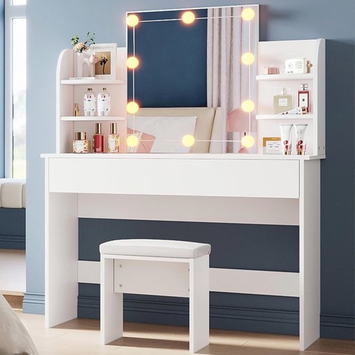 Make-uptafel met Kruk, LED Verlichting en Spiegel - Modern Design