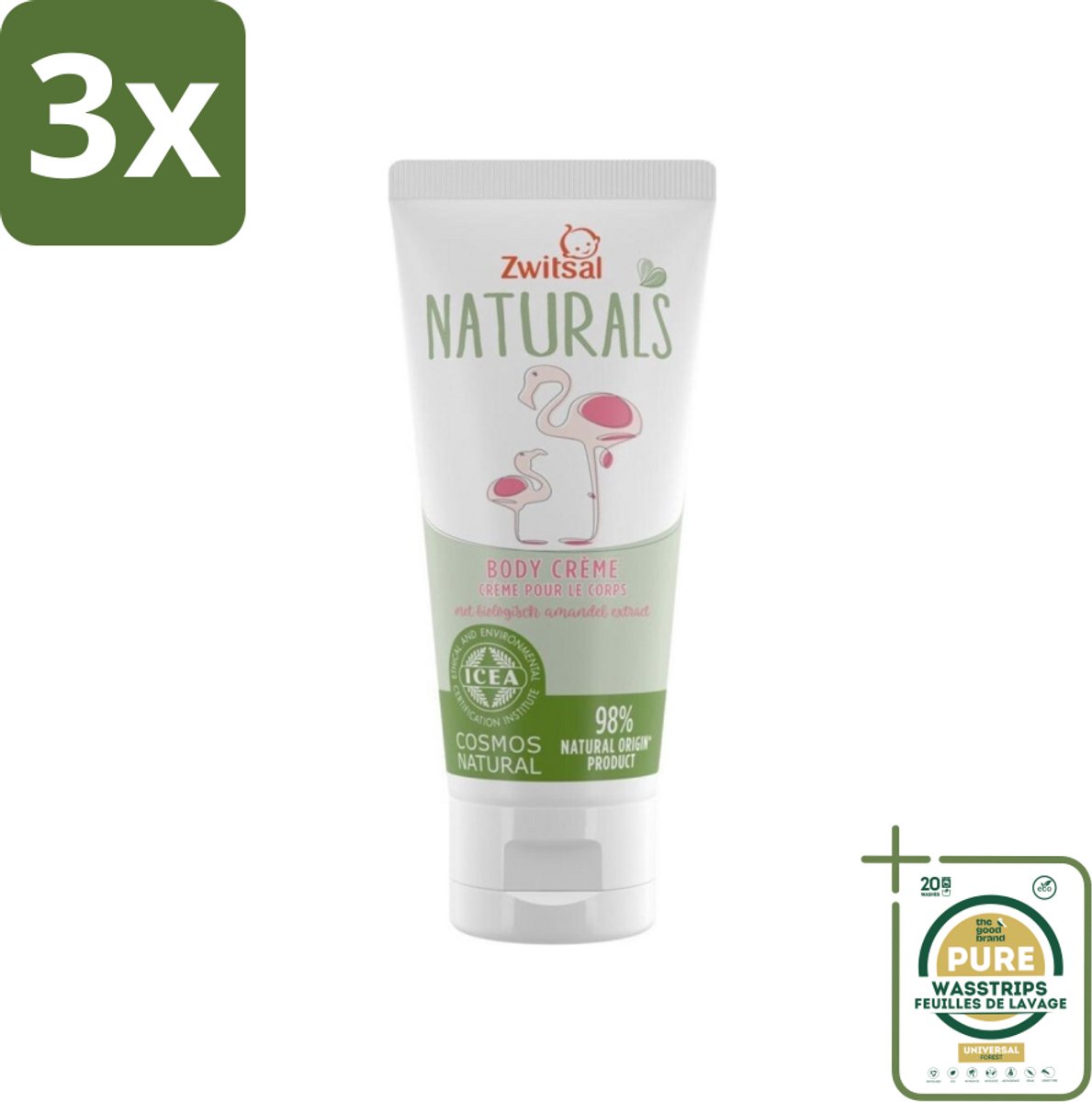 3 x Zwitsal Naturals - Babyverzorging - Body Crème met Amandel Extract - Natuurlijke Ingrediënten - 100 ml - Grootverpakking - Babyhuid Verzorging - Natuurlijke Crème - Amandelextract - Cacaoboter - Baby Crème