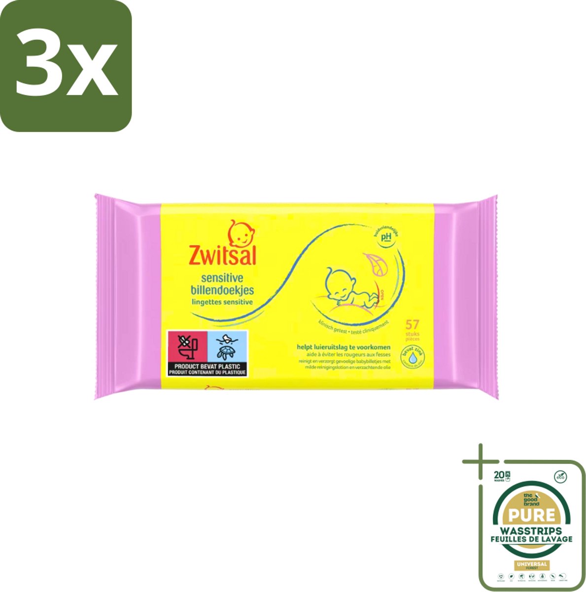3 x Zwitsal - Babyverzorging - Billendoekjes Sensitive - Voor de Gevoelige Babyhuid - 57 Doekjes - Grootverpakking - Babybillen - Luieruitslag - Zwitsal Doekjes - Gevoelige Huid - Billetjes Verzorging