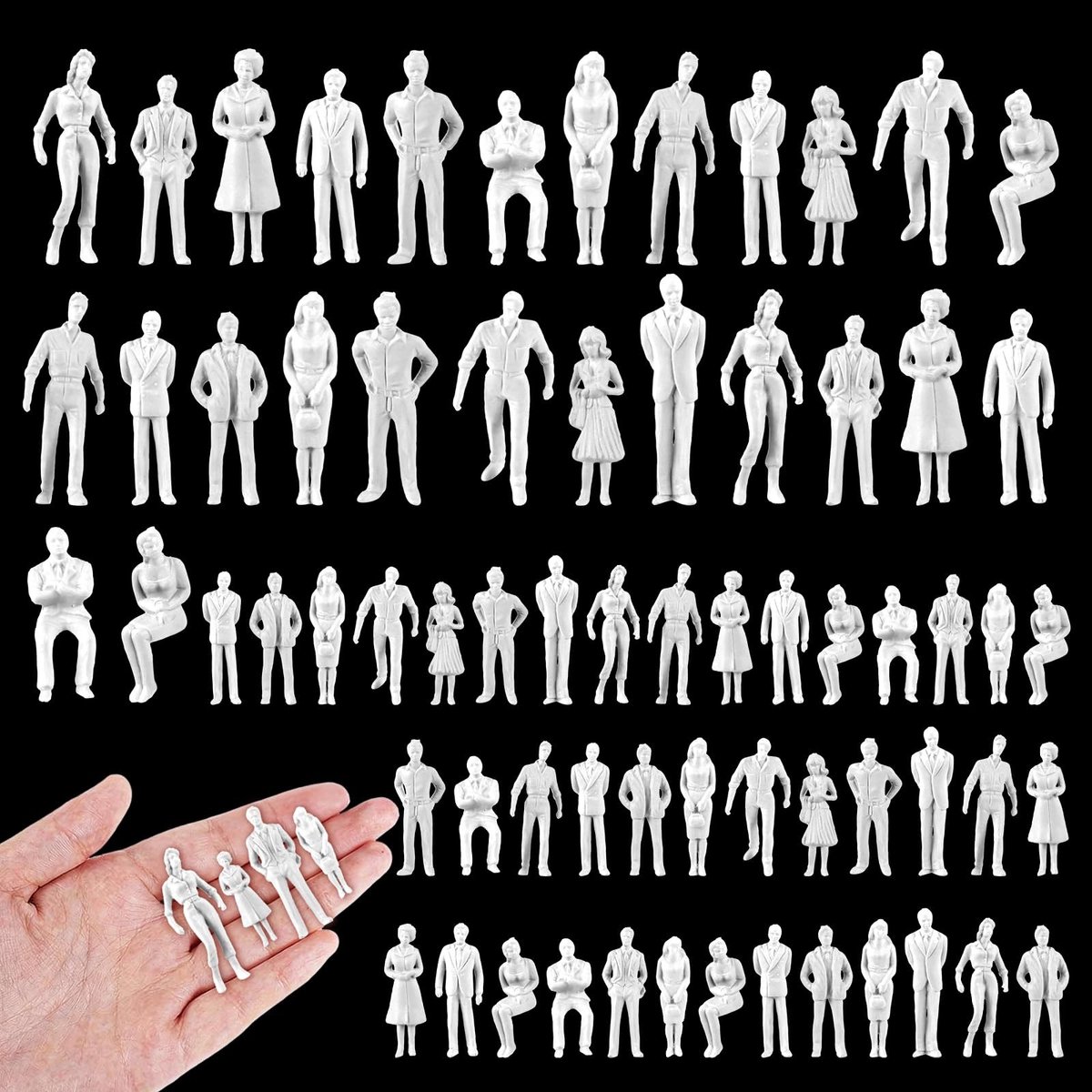 Elzusha - 70 Mini Mensen Figuren voor Architecturale Miniatuur Scènes
