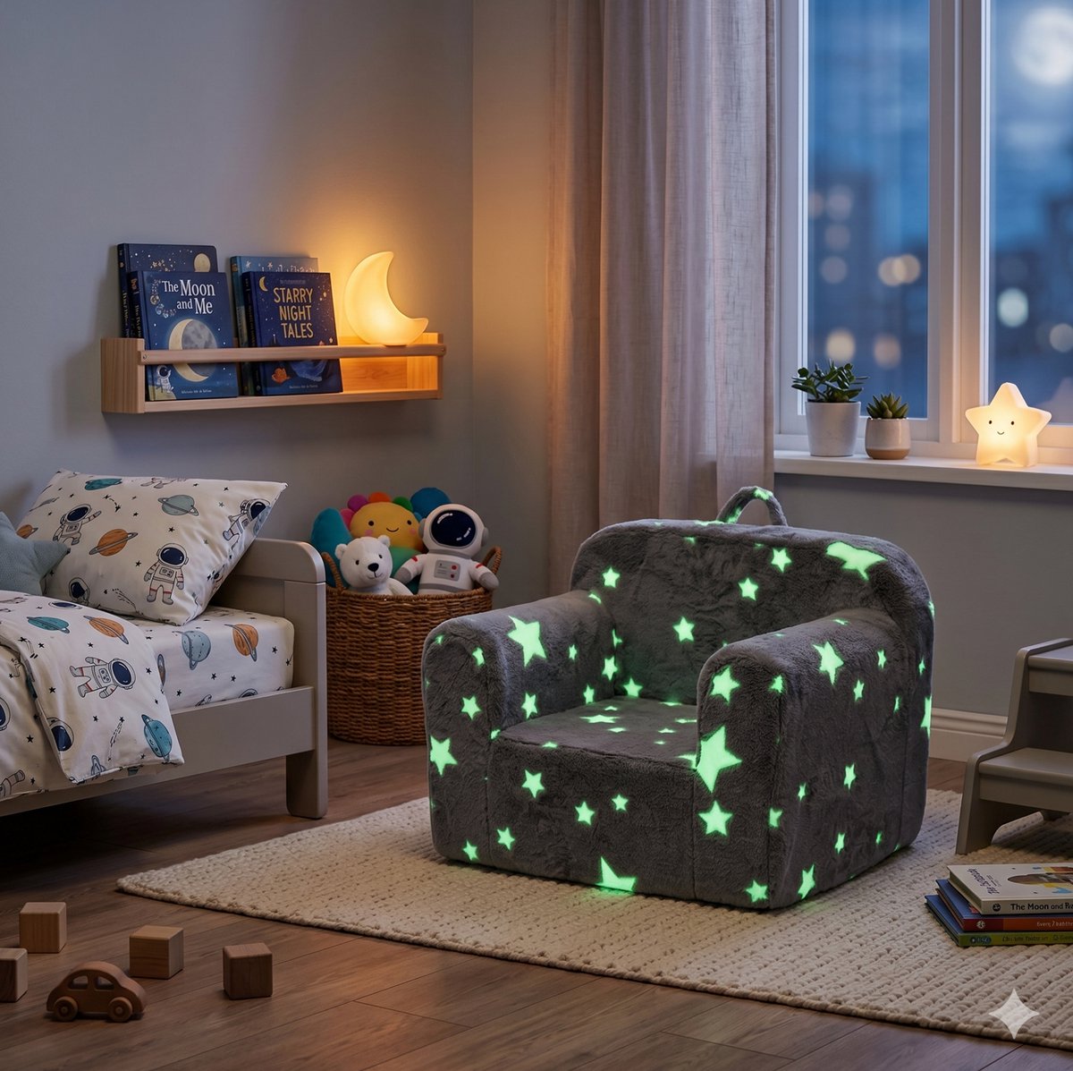 Wishdor Kindersofa - Zacht schuim en handgreep - Afneembare hoes en armleuningen - Woonkamer slaapkamer speelkamer - Stof - Grijs - 64 x 49 x 49 cm