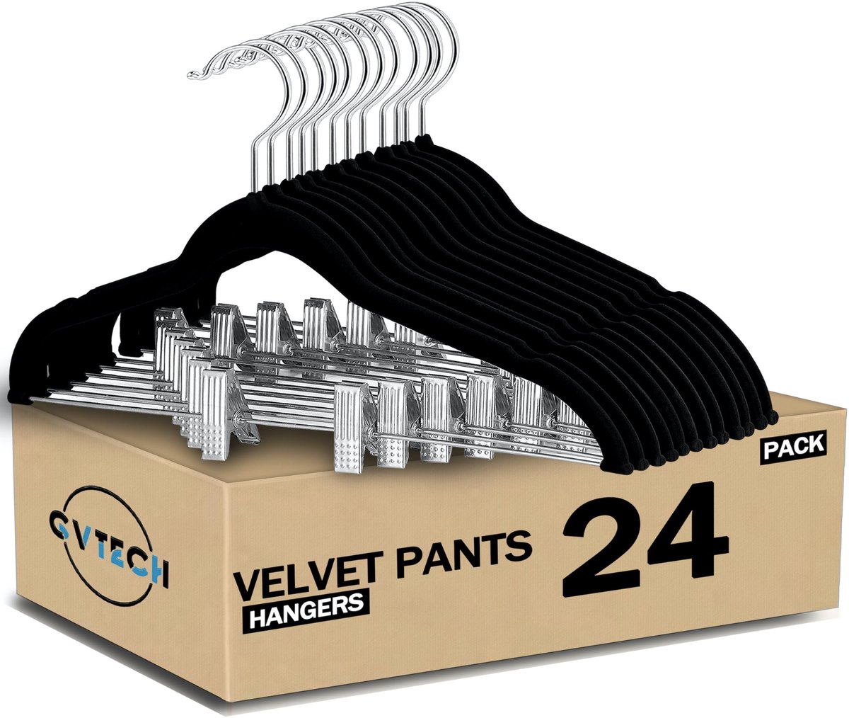 Elzusha - Set van 24 Fluwelen Hangers met Clips voor Broeken 42,5 cm