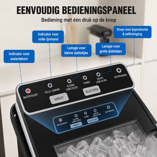 AALVERO - Ijsblokjesmachine - Ijsblokjesmaker - Ijsblokjesappraraat - 12kg per 24 uur - 6 Min 8 Stuks - Schep - Ijsmandje - Zwart — afbeelding 3