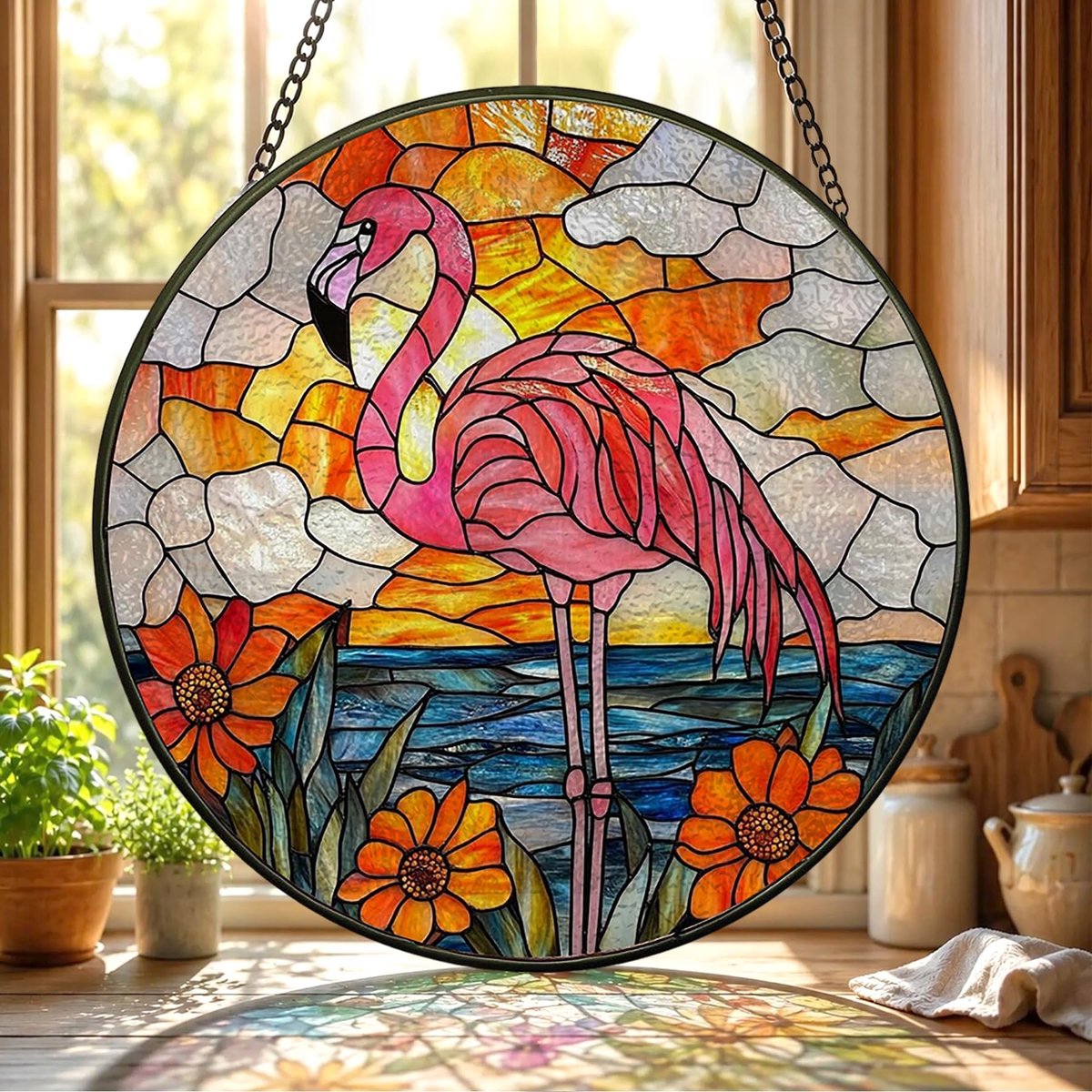 Elzusha - Handgemaakte Gekleurde Glas Zonnvanger Rode Vogel Raamdecoratie