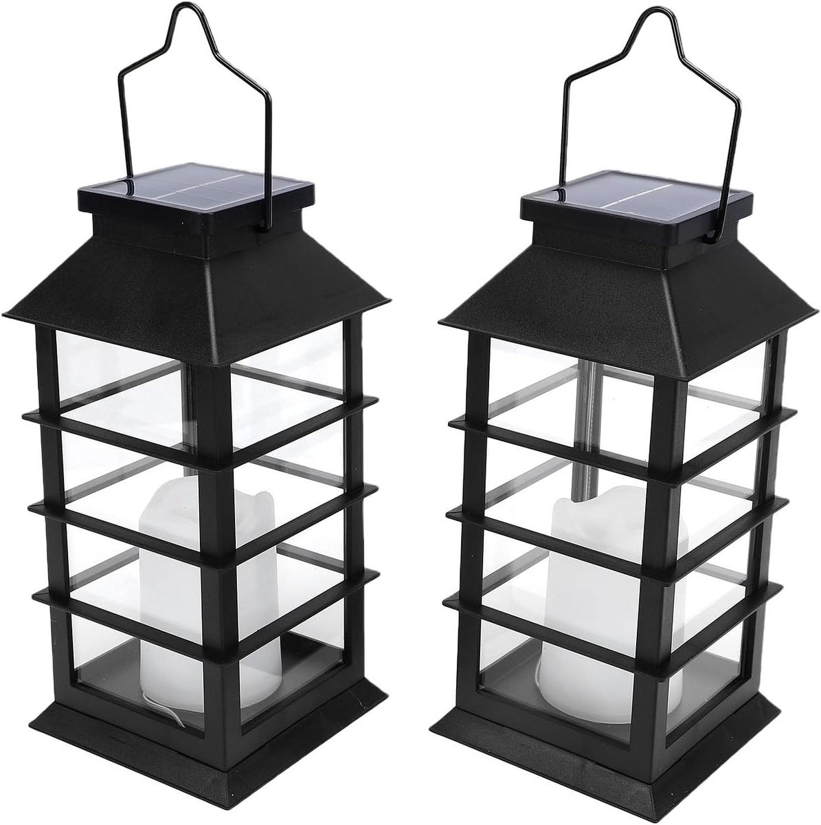 Zonne-lantaarns - Buitenverlichting - Sfeerverlichting buiten - Flikkerend vlam effect - Set van 2 - Zwart