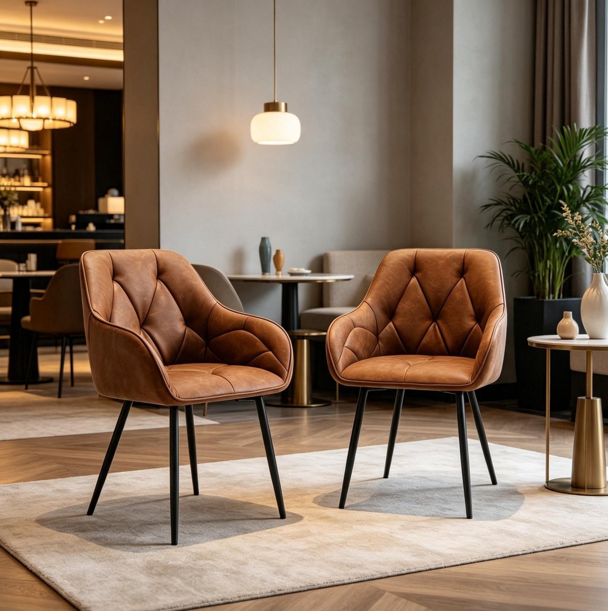 MIVRAY Eetkamerstoel Set Van 2 45,5 X 45 X 83,5 Cm Comfortabele Armleunstoel Met Ergonomische Rugleuning Voor Eetkamer En Woonkamer Kunstleer Bruin