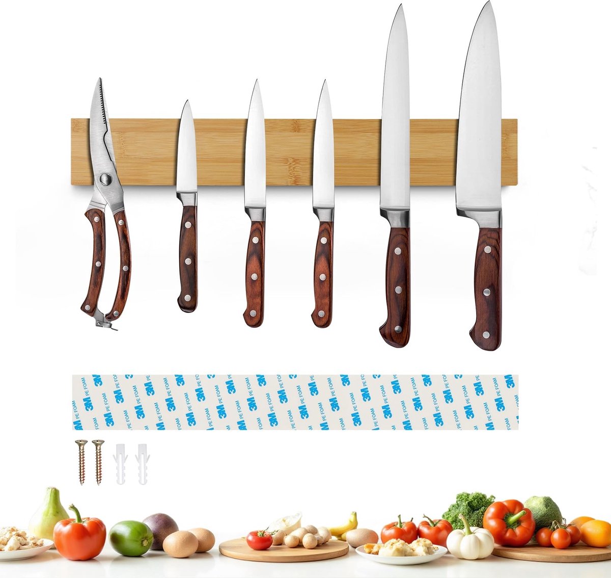 Elzusha - Magnetische Keukenhouder voor Messen van Bamboe, 40 cm