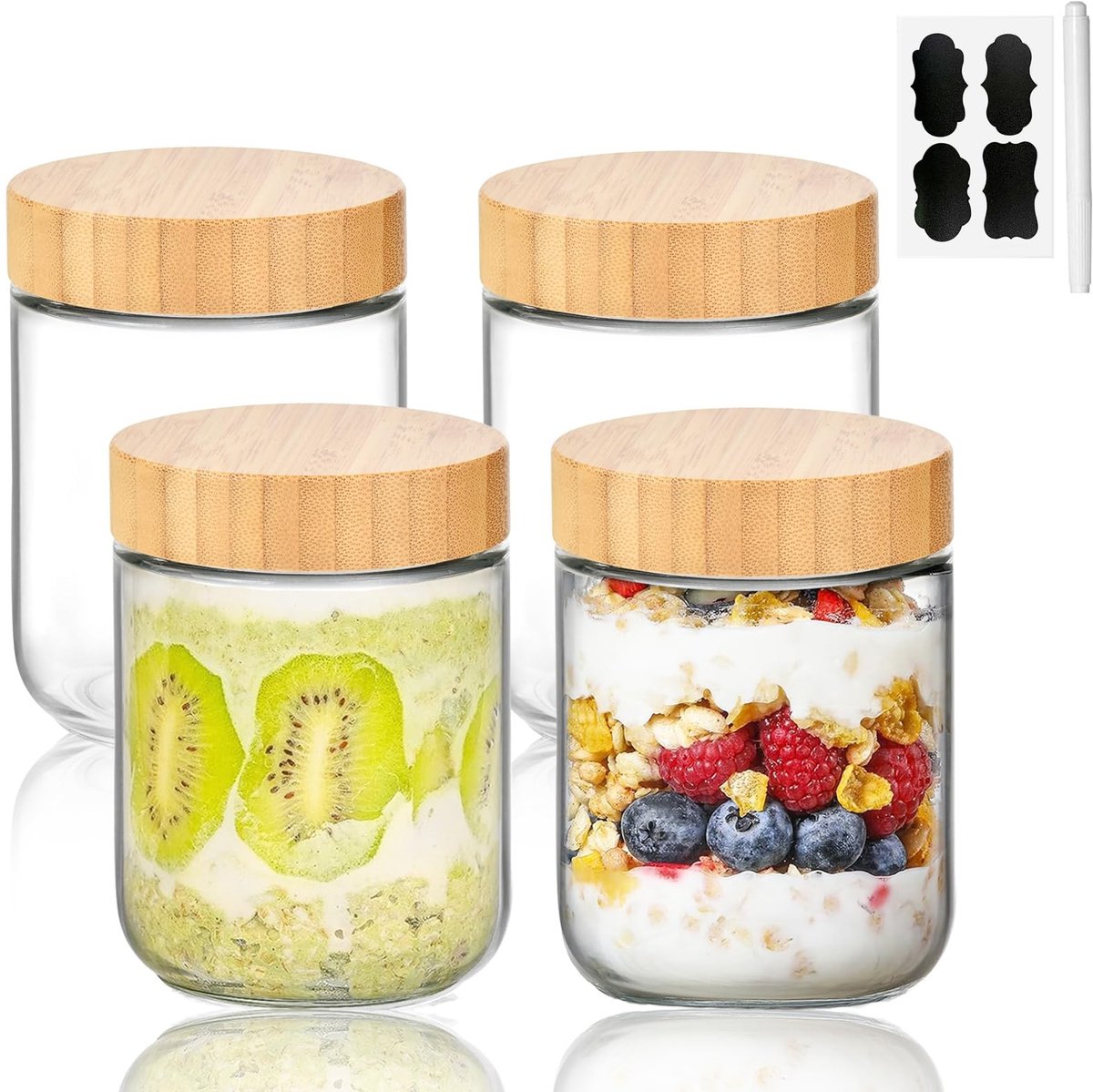 Elzusha - 500 ml Glazen Bewaarpotten met Deksel voor Maaltijdvoorbereiding