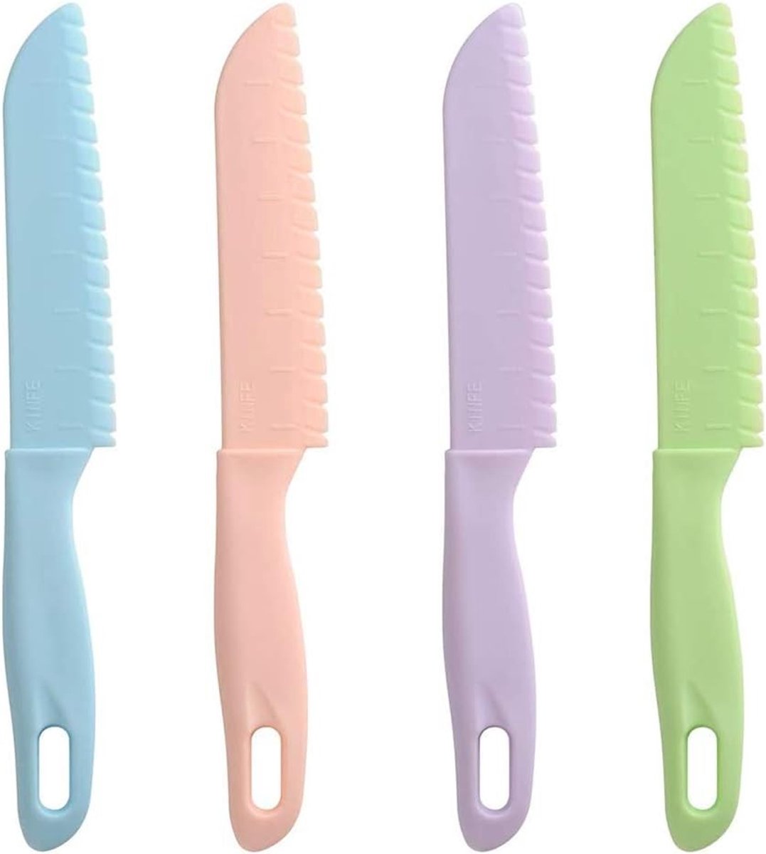 Veilig Keukenmes Set voor Kinderen - 4 Delige Nylon Messen voor Brood, Fruit en Salades, BPA-vrij