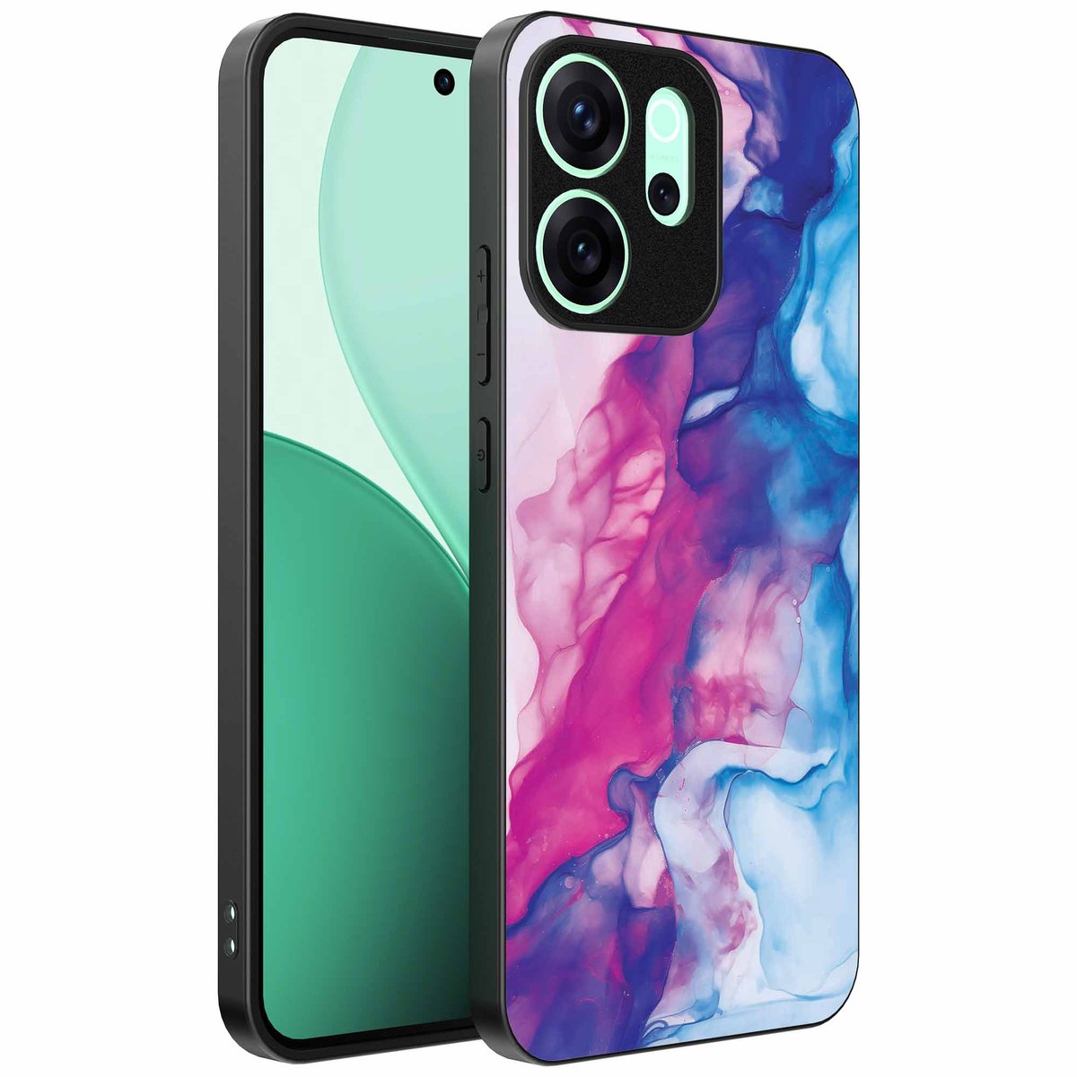 Geschikt voor Oppo Reno 15 Pro Telefoonhoesje met Roze Blauw Marmer Opdruk - TPU Backcover Case Rose Blue Marble Design - Smartphonica geschikt voor Oppo Reno 15 Pro