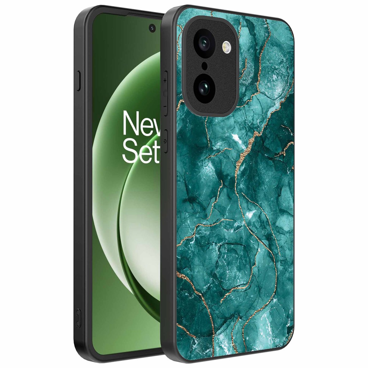 Geschikt voor OnePlus 15R Telefoonhoesje met marmer opdruk - TPU backcover case marble design - Groen Goud - Smartphonica geschikt voor OnePlus 15R