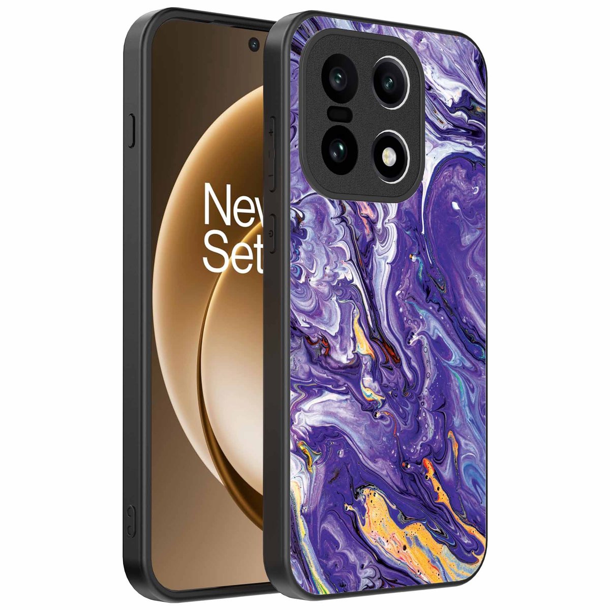 Geschikt voor OnePlus 15 Telefoonhoesje met Paars Goud Marmer Opdruk - TPU Backcover Case Purple Gold Marble Design - Paars Goud - Smartphonica geschikt voor OnePlus 15