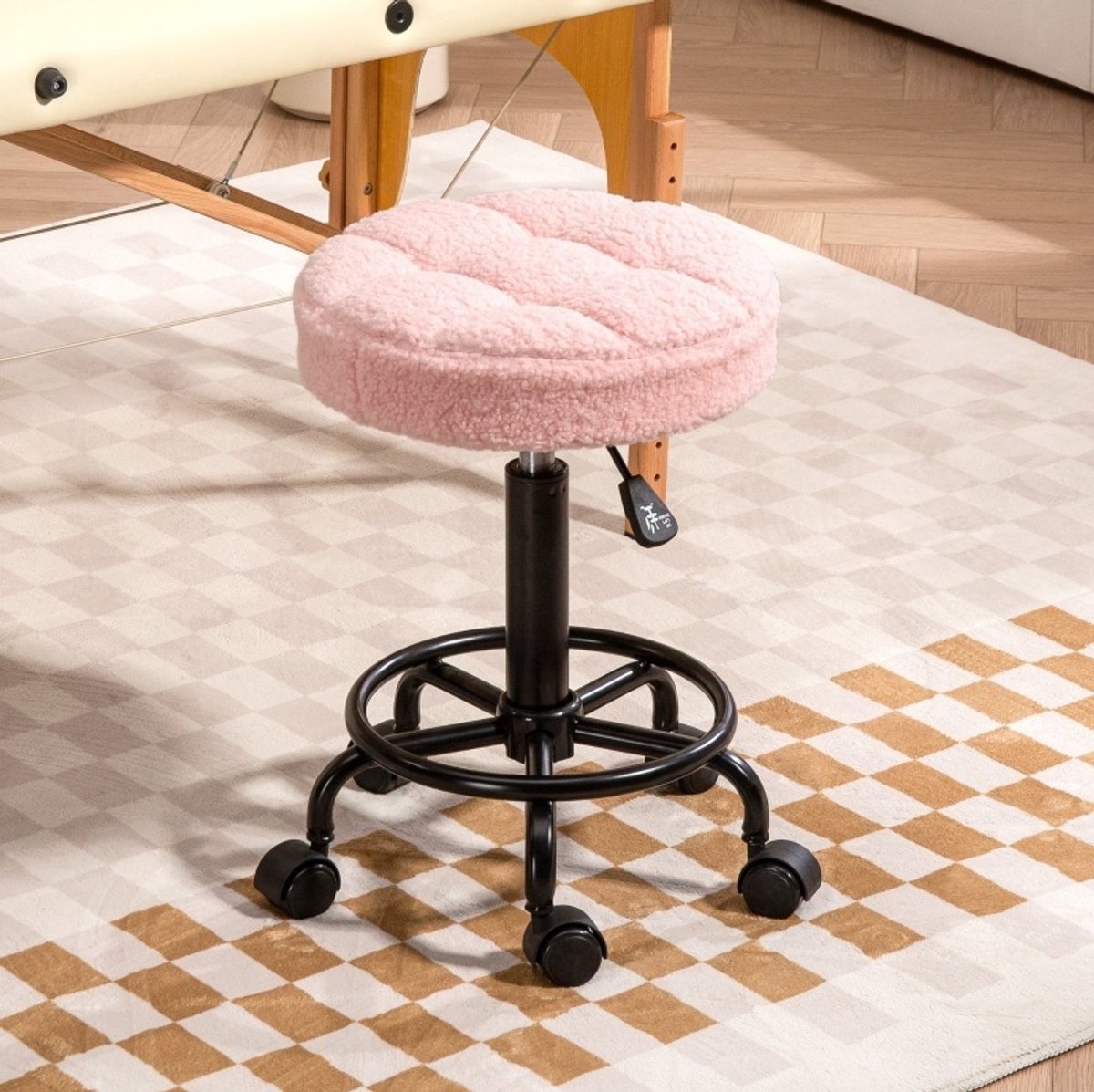 REDOM - Bureaukruk - Hoogteverstelbaar 50-66 cm - 360° draaibaar met wielen - Zonder armleuningen - Bureau en salon - Polyester - Roze