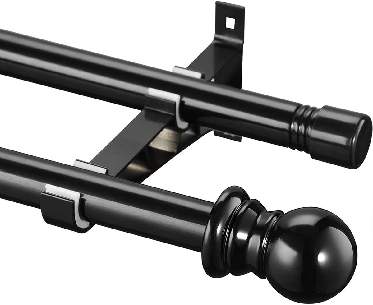 Dubbele Gordijnroede - Uitschuifbare Roede - Vensters Aankleden - Stevig Metaal Ontwerp - 76-222 cm - Zwart