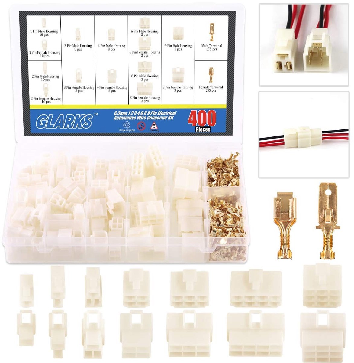Solidchoice - 400 Stuks 6.3mm Elektrische Automotive Draad Connectoren Kit
