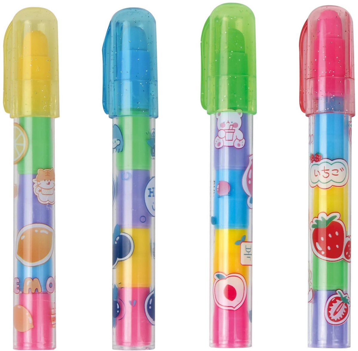 Solidchoice - 4 Stuks Potloodvorm Gummetjes - 5 Kleuren